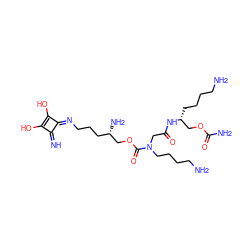 N=c1c(O)c(O)/c1=N/CCC[C@H](N)COC(=O)N(CCCCN)CC(=O)N[C@H](CCCCN)COC(N)=O ZINC000028526374