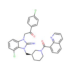 N=c1n(CC(=O)c2ccc(Cl)cc2)c2cccc(Cl)c2n1C[C@@H]1CCCN(C(=O)c2cccc3cccnc23)C1 ZINC000029125936