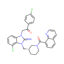 N=c1n(CC(=O)c2ccc(Cl)cc2)c2cccc(Cl)c2n1C[C@H]1CCCN(C(=O)c2cccc3cccnc23)C1 ZINC000029125890