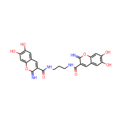 N=c1oc2cc(O)c(O)cc2cc1C(=O)NCCCNC(=O)c1cc2cc(O)c(O)cc2oc1=N ZINC000049070526