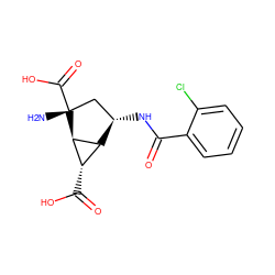 N[C@@]1(C(=O)O)C[C@H](NC(=O)c2ccccc2Cl)[C@H]2[C@H](C(=O)O)[C@H]21 ZINC001772605615