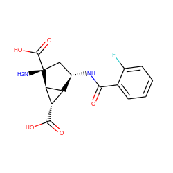 N[C@@]1(C(=O)O)C[C@H](NC(=O)c2ccccc2F)[C@H]2[C@H](C(=O)O)[C@H]21 ZINC000202464985