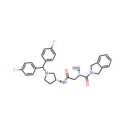 N[C@@H](CC(=O)N[C@@H]1CCN(C(c2ccc(F)cc2)c2ccc(F)cc2)C1)C(=O)N1Cc2ccccc2C1 ZINC000072106024