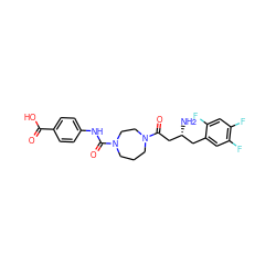 N[C@@H](CC(=O)N1CCCN(C(=O)Nc2ccc(C(=O)O)cc2)CC1)Cc1cc(F)c(F)cc1F ZINC000040898644