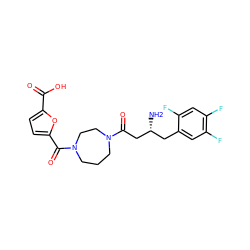 N[C@@H](CC(=O)N1CCCN(C(=O)c2ccc(C(=O)O)o2)CC1)Cc1cc(F)c(F)cc1F ZINC000040915432