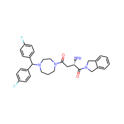 N[C@@H](CC(=O)N1CCCN(C(c2ccc(F)cc2)c2ccc(F)cc2)CC1)C(=O)N1Cc2ccccc2C1 ZINC000072106043