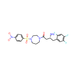 N[C@@H](CC(=O)N1CCCN(S(=O)(=O)c2ccc([N+](=O)[O-])cc2)CC1)Cc1cc(F)c(F)cc1F ZINC000040934049