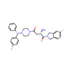 N[C@@H](CC(=O)N1CCN([C@@H](c2ccccc2)c2ccc(Cl)cc2)CC1)C(=O)N1Cc2ccc(F)cc2C1 ZINC000072105341