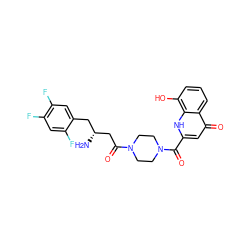 N[C@@H](CC(=O)N1CCN(C(=O)c2cc(=O)c3cccc(O)c3[nH]2)CC1)Cc1cc(F)c(F)cc1F ZINC000084713943