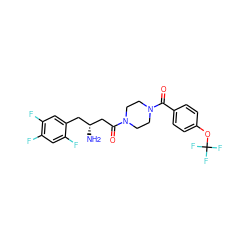 N[C@@H](CC(=O)N1CCN(C(=O)c2ccc(OC(F)(F)F)cc2)CC1)Cc1cc(F)c(F)cc1F ZINC000084690558