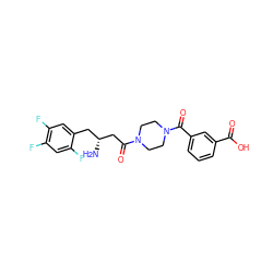 N[C@@H](CC(=O)N1CCN(C(=O)c2cccc(C(=O)O)c2)CC1)Cc1cc(F)c(F)cc1F ZINC000036479653