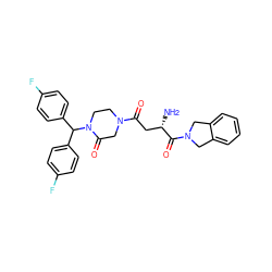 N[C@@H](CC(=O)N1CCN(C(c2ccc(F)cc2)c2ccc(F)cc2)C(=O)C1)C(=O)N1Cc2ccccc2C1 ZINC000072105558