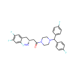 N[C@@H](CC(=O)N1CCN(C(c2ccc(F)cc2)c2ccc(F)cc2)CC1)Cc1cc(F)c(F)cc1F ZINC000084690994