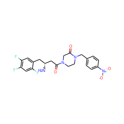 N[C@@H](CC(=O)N1CCN(Cc2ccc([N+](=O)[O-])cc2)C(=O)C1)Cc1cc(F)c(F)cc1F ZINC000071411392