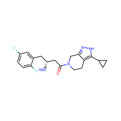 N[C@@H](CC(=O)N1CCc2c(n[nH]c2C2CC2)C1)Cc1cc(F)ccc1F ZINC000014948978