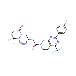 N[C@@H](CC(=O)N1CCc2c(nc(-c3ccc(F)cc3)nc2C(F)(F)F)C1)CN1C(=O)CCC(F)(F)[C@H]1O ZINC000096167454