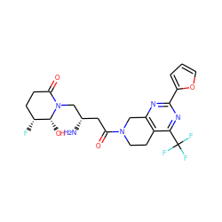 N[C@@H](CC(=O)N1CCc2c(nc(-c3ccco3)nc2C(F)(F)F)C1)CN1C(=O)CC[C@@H](F)[C@H]1O ZINC000096167460