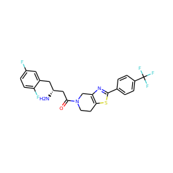 N[C@@H](CC(=O)N1CCc2sc(-c3ccc(C(F)(F)F)cc3)nc2C1)Cc1cc(F)ccc1F ZINC000014949022