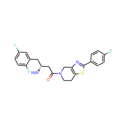 N[C@@H](CC(=O)N1CCc2sc(-c3ccc(F)cc3)nc2C1)Cc1cc(F)ccc1F ZINC000014949019