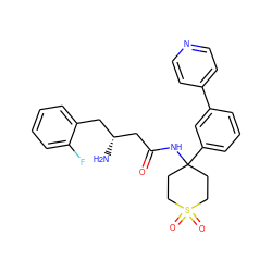 N[C@@H](CC(=O)NC1(c2cccc(-c3ccncc3)c2)CCS(=O)(=O)CC1)Cc1ccccc1F ZINC000095562534