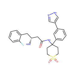 N[C@@H](CC(=O)NC1(c2cccc(-c3cn[nH]c3)c2)CCS(=O)(=O)CC1)Cc1ccccc1F ZINC000095559316