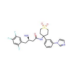 N[C@@H](CC(=O)NC1(c2cccc(-n3ccnc3)c2)CCS(=O)(=O)CC1)Cc1cc(F)c(F)cc1F ZINC000095559566