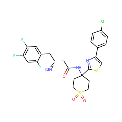 N[C@@H](CC(=O)NC1(c2nc(-c3ccc(Cl)cc3)cs2)CCS(=O)(=O)CC1)Cc1cc(F)c(F)cc1F ZINC000095558957