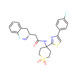 N[C@@H](CC(=O)NC1(c2nc(-c3ccc(F)cc3)cs2)CCS(=O)(=O)CC1)Cc1ccccc1F ZINC000095563963