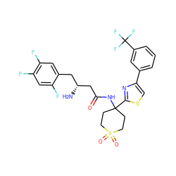 N[C@@H](CC(=O)NC1(c2nc(-c3cccc(C(F)(F)F)c3)cs2)CCS(=O)(=O)CC1)Cc1cc(F)c(F)cc1F ZINC000095562959