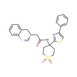 N[C@@H](CC(=O)NC1(c2nc(-c3ccccc3)cs2)CCS(=O)(=O)CC1)Cc1ccccc1F ZINC000095563404