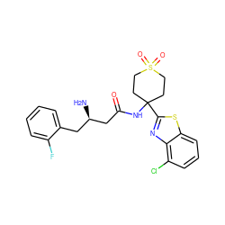 N[C@@H](CC(=O)NC1(c2nc3c(Cl)cccc3s2)CCS(=O)(=O)CC1)Cc1ccccc1F ZINC000040395435