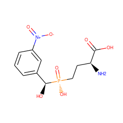 N[C@@H](CC[P@@](=O)(O)[C@@H](O)c1cccc([N+](=O)[O-])c1)C(=O)O ZINC000139076046