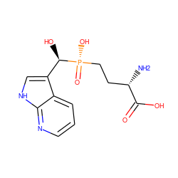 N[C@@H](CC[P@](=O)(O)[C@H](O)c1c[nH]c2ncccc12)C(=O)O ZINC001772627375