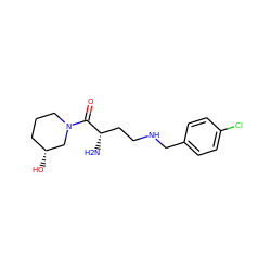 N[C@@H](CCNCc1ccc(Cl)cc1)C(=O)N1CCC[C@@H](O)C1 ZINC000013561263