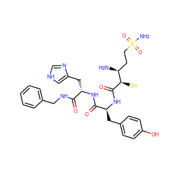 N[C@@H](CCS(N)(=O)=O)[C@@H](S)C(=O)N[C@@H](Cc1ccc(O)cc1)C(=O)N[C@@H](Cc1c[nH]cn1)C(=O)NCc1ccccc1 ZINC000027560711