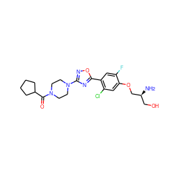 N[C@@H](CO)COc1cc(Cl)c(-c2nc(N3CCN(C(=O)C4CCCC4)CC3)no2)cc1F ZINC000230524529