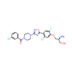 N[C@@H](CO)COc1cc(Cl)c(-c2nc(N3CCN(C(=O)c4cccc(Cl)c4)CC3)no2)cc1F ZINC000299837860