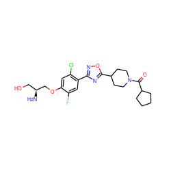 N[C@@H](CO)COc1cc(Cl)c(-c2noc(C3CCN(C(=O)C4CCCC4)CC3)n2)cc1F ZINC000299831491