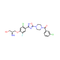 N[C@@H](CO)COc1cc(Cl)c(-c2noc(N3CCN(C(=O)c4cccc(Cl)c4)CC3)n2)cc1F ZINC000299818811