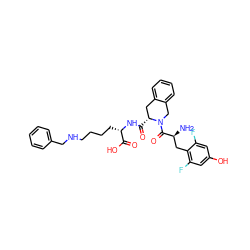 N[C@@H](Cc1c(F)cc(O)cc1F)C(=O)N1Cc2ccccc2C[C@H]1C(=O)N[C@@H](CCCCNCc1ccccc1)C(=O)O ZINC000058582872