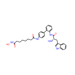 N[C@@H](Cc1c[nH]c2ccccc12)C(=O)Nc1ccccc1-c1ccc(NC(=O)CCCCCCC(=O)NO)cc1 ZINC000028655633