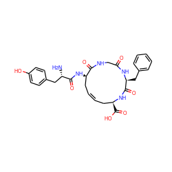 N[C@@H](Cc1ccc(O)cc1)C(=O)N[C@@H]1C/C=C\C[C@H](C(=O)O)NC(=O)[C@H](Cc2ccccc2)NC(=O)CNC1=O ZINC000014975458