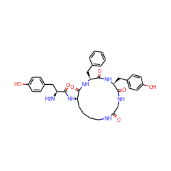 N[C@@H](Cc1ccc(O)cc1)C(=O)N[C@@H]1CCCCNC(=O)CNC(=O)[C@H](Cc2ccc(O)cc2)NC(=O)[C@H](Cc2ccccc2)NC1=O ZINC000653802035