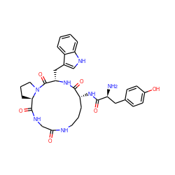 N[C@@H](Cc1ccc(O)cc1)C(=O)N[C@@H]1CCCNC(=O)CNC(=O)[C@H]2CCCN2C(=O)[C@H](Cc2c[nH]c3ccccc23)NC1=O ZINC000036215424