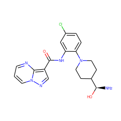 N[C@@H](O)C1CCN(c2ccc(Cl)cc2NC(=O)c2cnn3cccnc23)CC1 ZINC001772611458