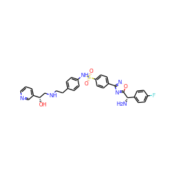 N[C@@H](c1ccc(F)cc1)c1nc(-c2ccc(S(=O)(=O)Nc3ccc(CCNC[C@H](O)c4cccnc4)cc3)cc2)no1 ZINC000029222188