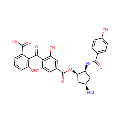 N[C@@H]1C[C@H](NC(=O)c2ccc(O)cc2)[C@H](OC(=O)c2cc(O)c(C(=O)c3c(O)cccc3C(=O)O)c(O)c2)C1 ZINC000026261682