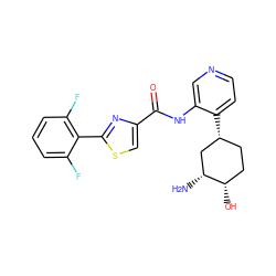 N[C@@H]1C[C@H](c2ccncc2NC(=O)c2csc(-c3c(F)cccc3F)n2)CC[C@@H]1O ZINC000169278697