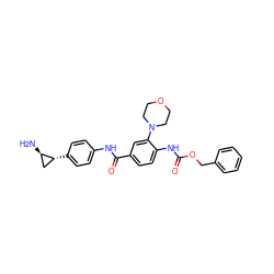 N[C@@H]1C[C@H]1c1ccc(NC(=O)c2ccc(NC(=O)OCc3ccccc3)c(N3CCOCC3)c2)cc1 ZINC000653721411