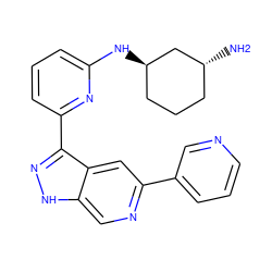 N[C@@H]1CCC[C@@H](Nc2cccc(-c3n[nH]c4cnc(-c5cccnc5)cc34)n2)C1 ZINC000205245880